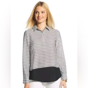 Chico's Size 1 (M) Black and White Striped Popover long sleeved Tunic